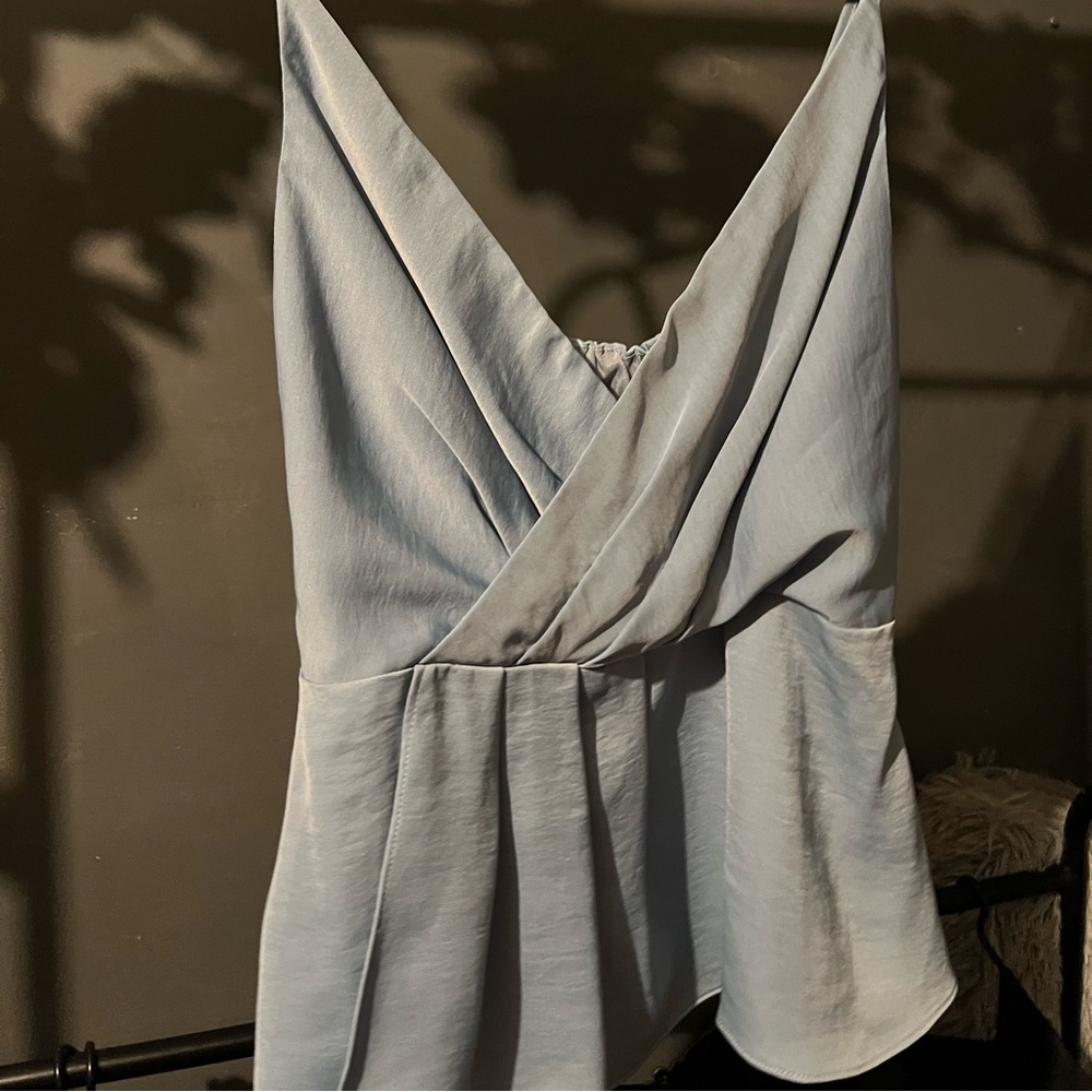 Dusty blue, spaghetti strap blouse.